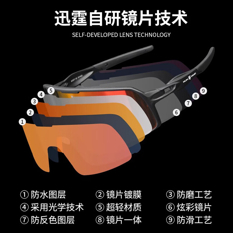 迅霆骑行眼镜炫彩近视防强光自行车户外运动专业公路车护目镜 经典方框【晚霞红】炫彩镜面