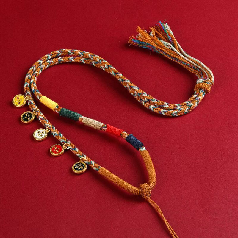 吊坠挂绳五路财神唐卡绳子吊坠绳蜜蜡朱砂配绳藏式手工项链绳 五路财神挂绳