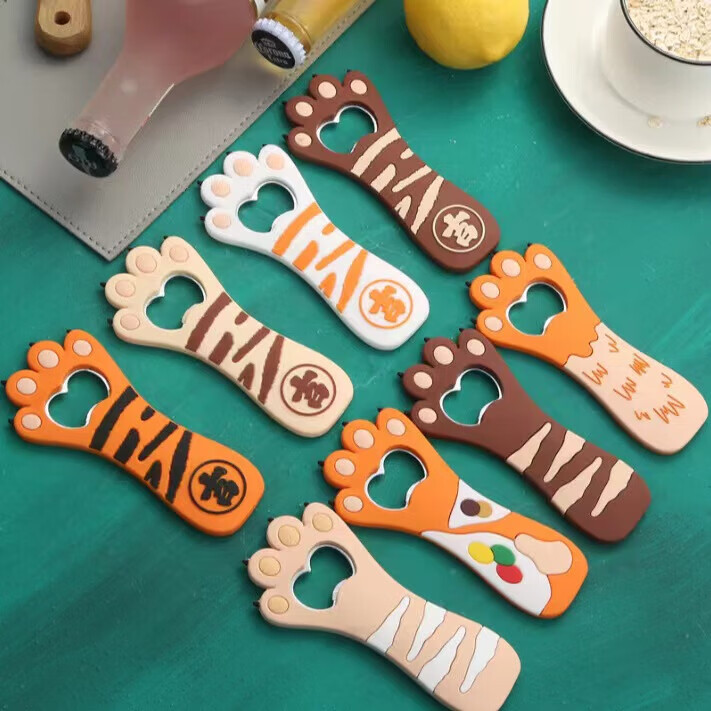 卡通猫爪开瓶器啤酒起子启瓶器胖爪子PVC磁吸冰箱贴l来图打样批量 橙色 蓝鲨鱼