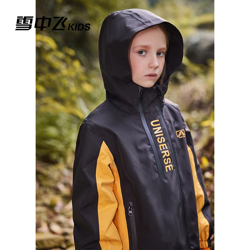 雪中飞【三合一儿童外套】童装男童加厚上衣女童两件套户外可拆卸外套 黑色(5760) 160