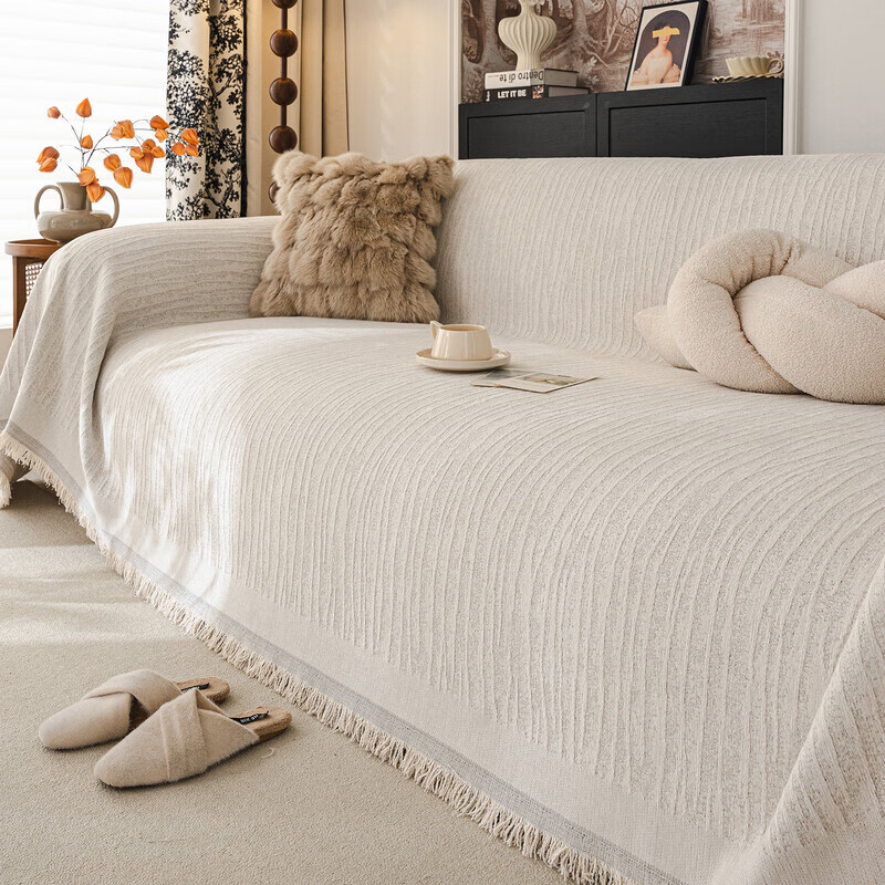 ALPLUME防猫抓沙发巾2026新款一整张全盖防滑四季通用法式奶油风盖布毯巾 碗柔-米白【自然肌理 耐磨防猫抓】 180*480cm【适合大五人位】