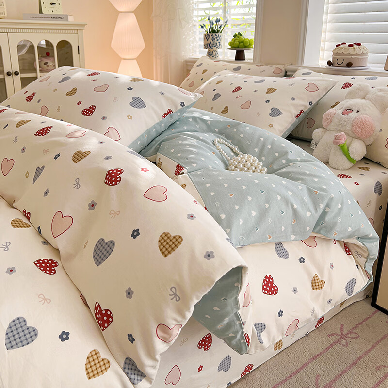 流川枫 全棉喷气高品质40支新疆棉纯棉四件套全棉床品套件 SXD-爱意随风-红 1.8床 床单款 (被套200*230cm) 套件