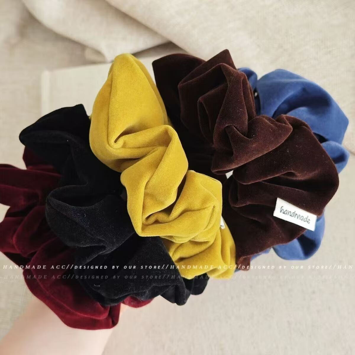 复古丝绒大肠发圈女扎马尾头绳高级感丸子头发绳2025儿童皮筋发饰 2个#酒红+黑色