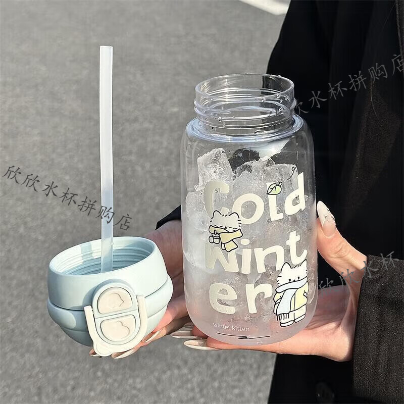 新款双饮塑料杯 可爱便携高颜值女生吸管塑料杯ins学生耐摔水杯女 480ml