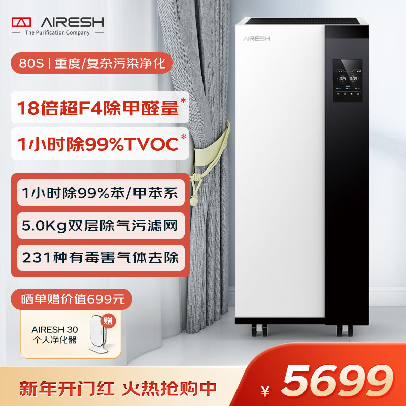 艾森仕（AirESH）80S重度污染空气净化器进口滤料除甲醛TVOC苯甲苯烟味汽车尾气雾霾KTV雪茄装修宠物家用办公商用 80S加强气污净化器 京东折扣/优惠券