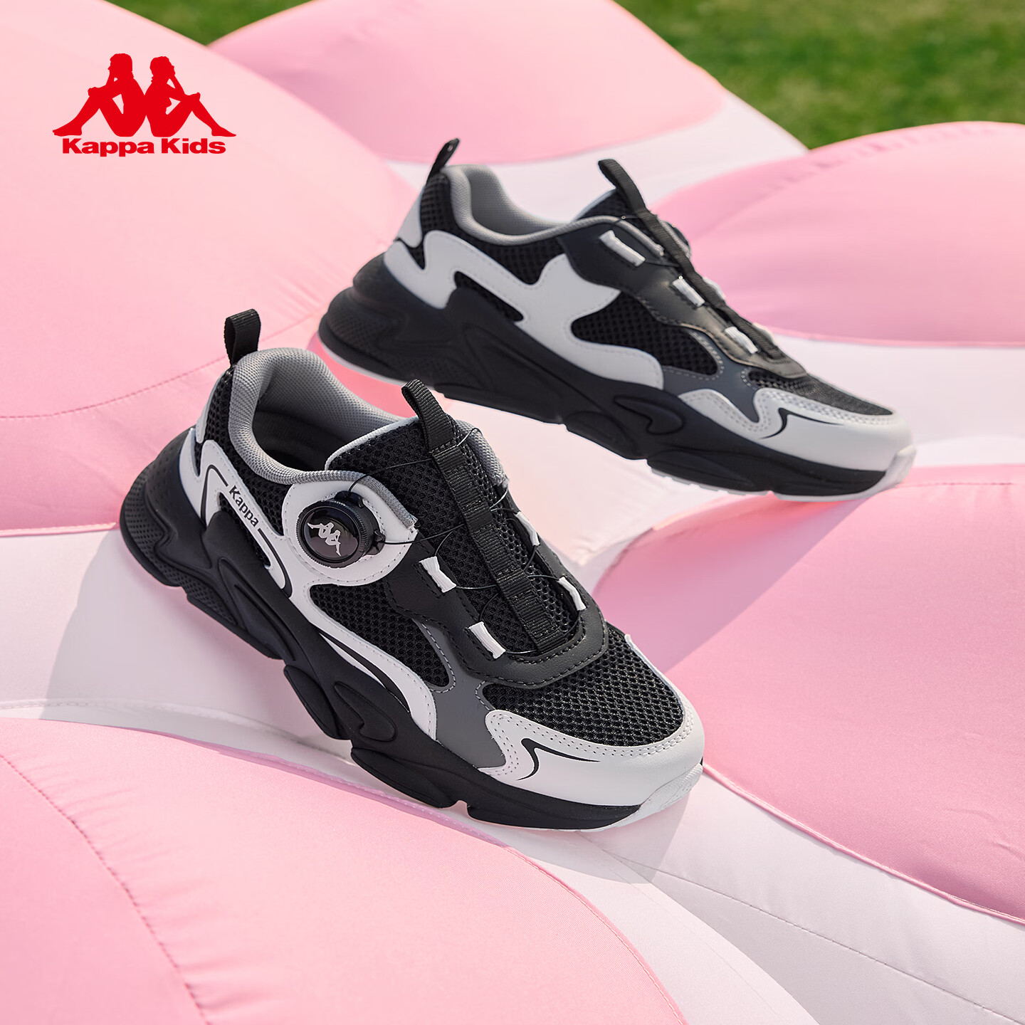 卡帕（Kappa）儿童运动鞋男童鞋子2026春季新款减震跑步鞋青少年训练耐磨篮球鞋 黑色/经典白 34