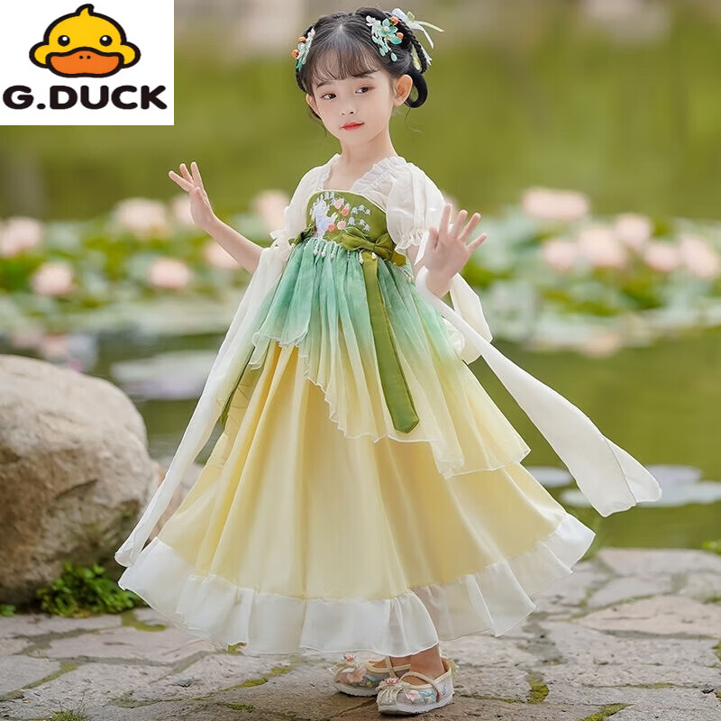 G.duck中国风儿童汉服襦裙超仙夏季连衣裙女孩公主裙儿童古风古装演出服 遥清儿童汉服连衣裙(收藏送礼品) 120