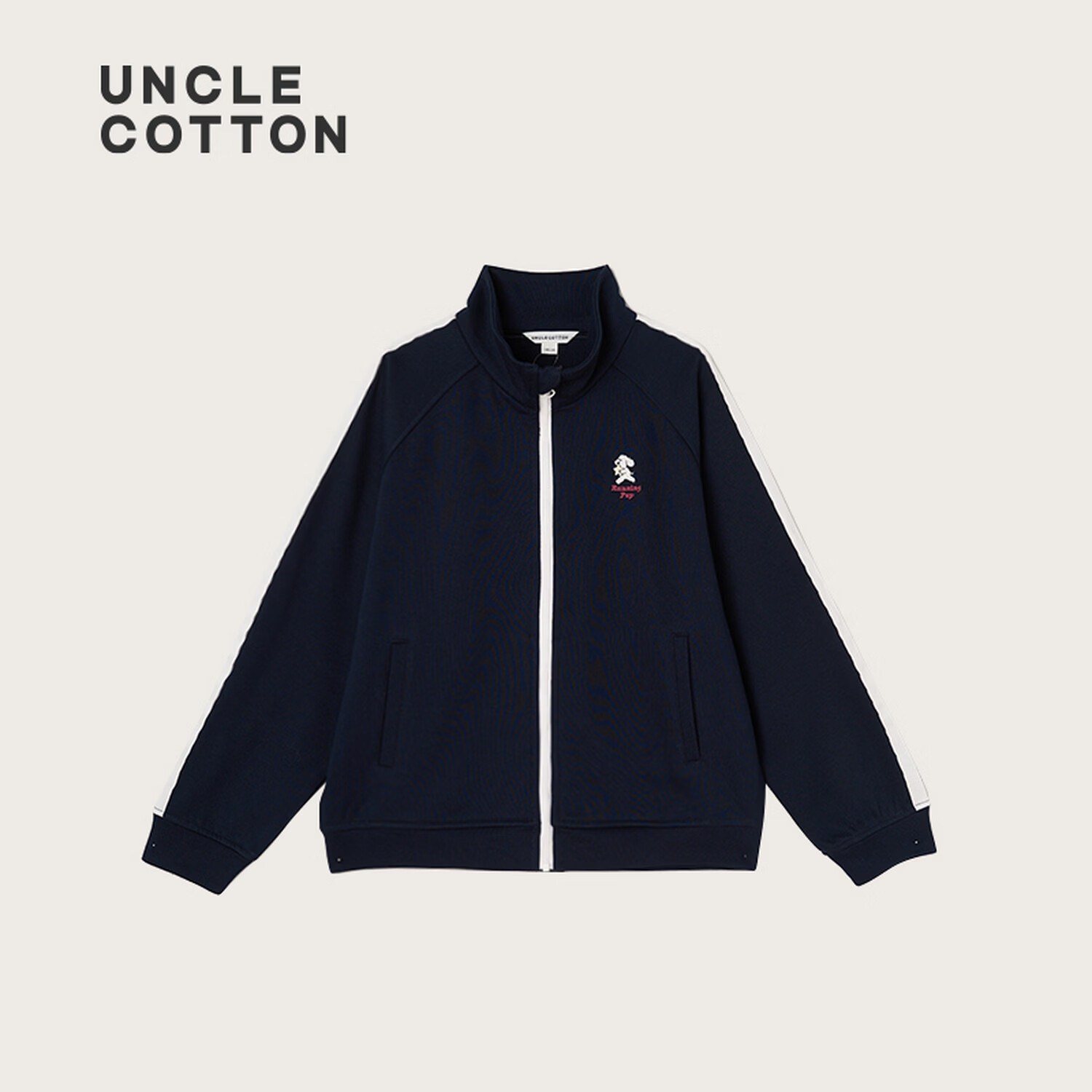 棉叔叔【学院风外套】女童2026春季新品校服上衣立领撞色织带外套男童 藏青 120 120