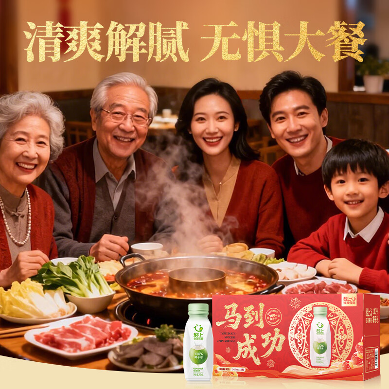 轻上100%椰汁水儿童孕妇果汁无添加剂天然电解质水新鲜椰青水年货饮料 100%椰汁水礼盒装245ml*10瓶