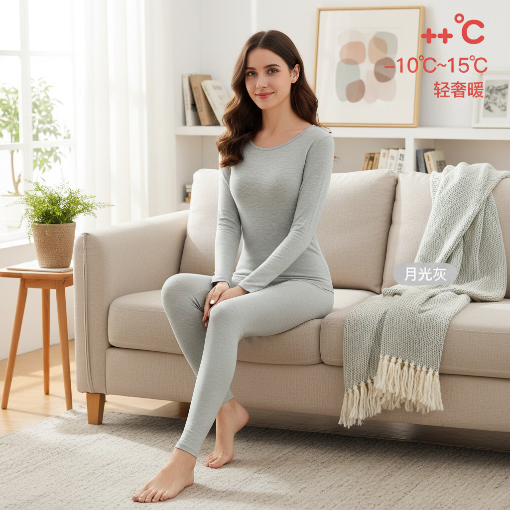 猫人莱赛尔天丝保暖内衣套装7A抑菌保暖秋衣秋裤冬季新款 女-石墨黑 M 【女75-120斤】【男90-140斤】