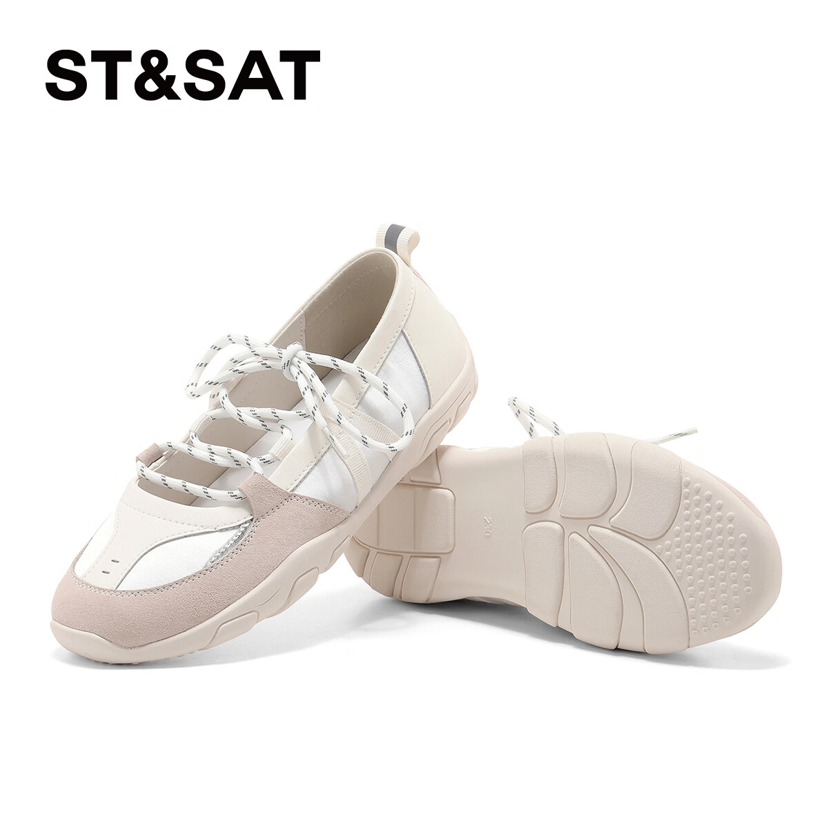 星期六(St&Sat)2026春季新款浅口复古单鞋网面百搭透气绑带软底豆豆芭蕾舞鞋子女 银色 37