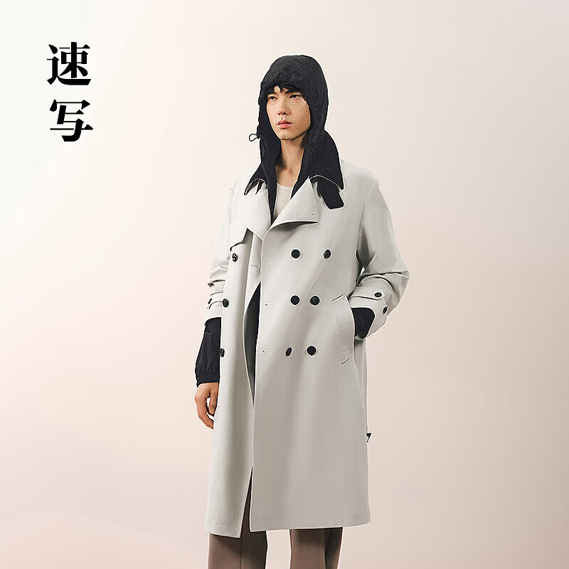 速写男装2026春新品风衣H型连帽oversize长款9Q1920680 126灰白 M