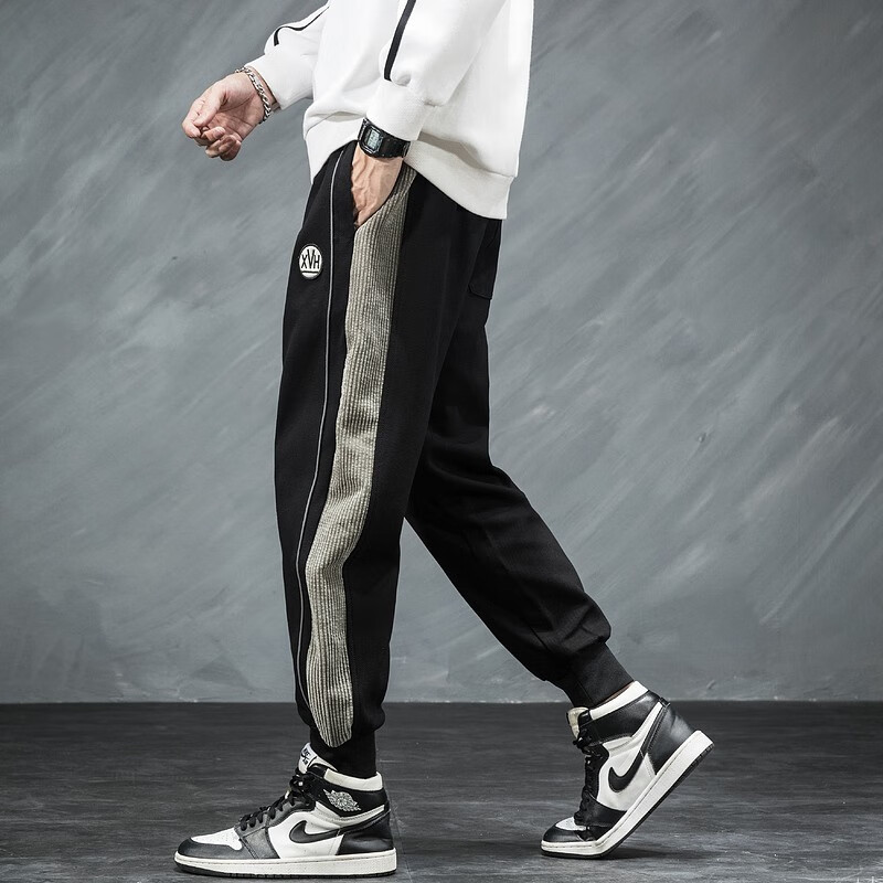 冬季新款高端厚款大码宽松版松紧腰束脚裤个性潮牌男式哈伦裤时髦长裤