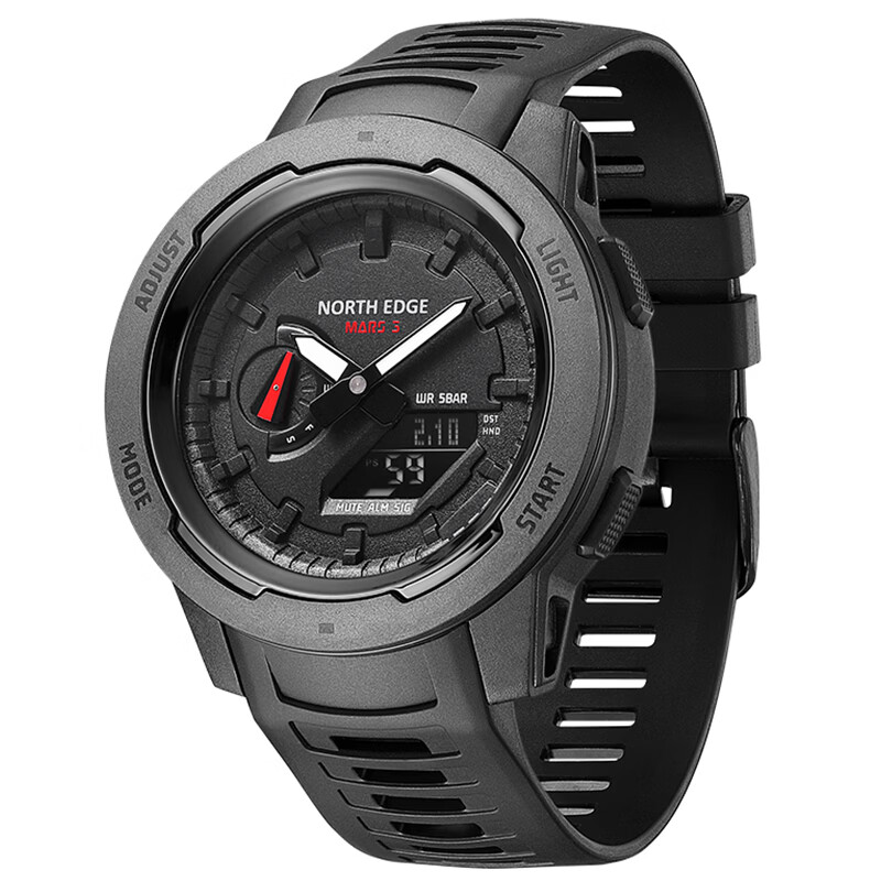 NORTH EDGE碳纤维运动电子手表男士秒表倒计时闹钟整点报时50米防水学生腕表 MARS3【碳纤维复合材质外壳】