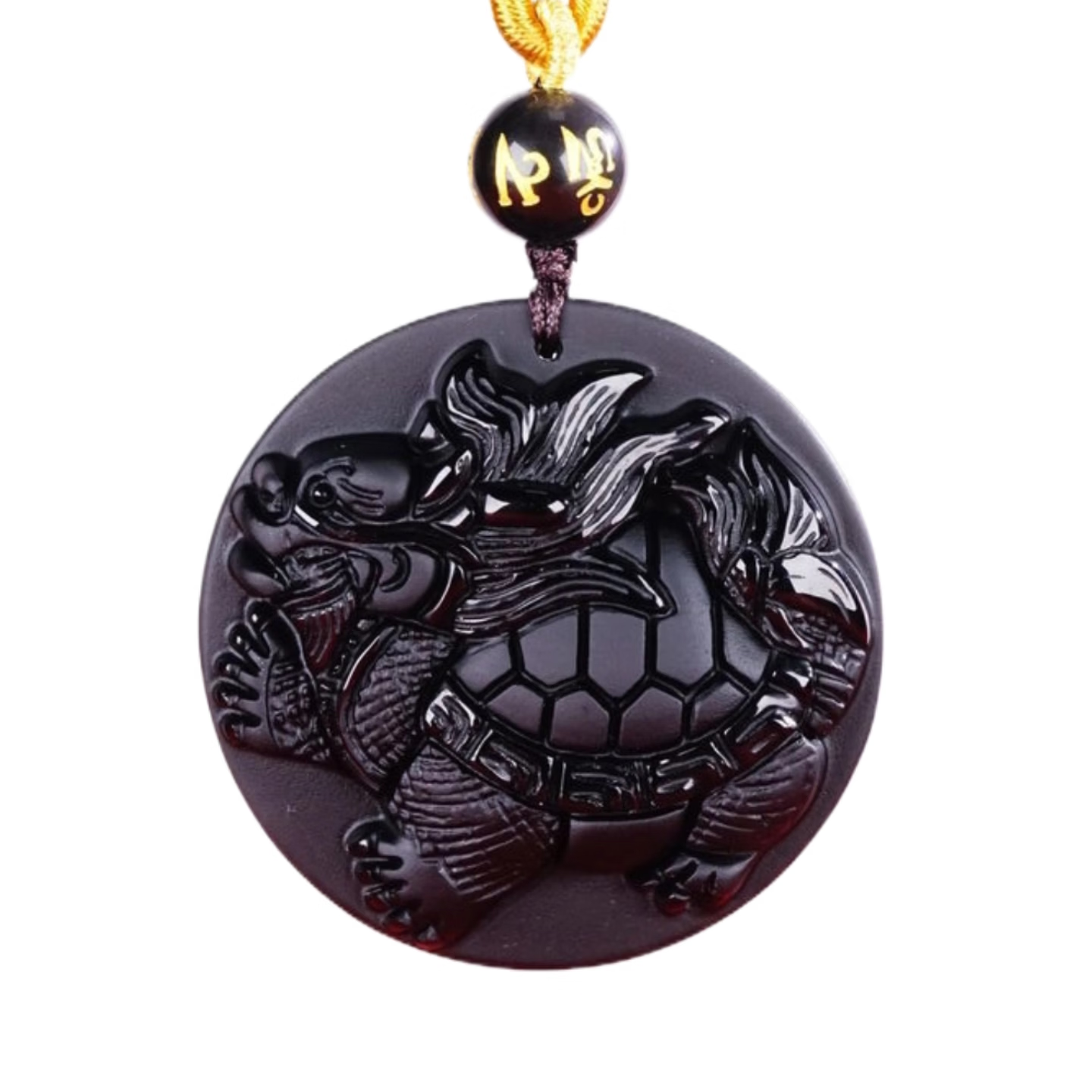 朱梦缘天然黑曜石平安扣吊坠项链马年本命年护身符五行缺补水送男士礼物 【京仓发货】当/次日达 - 乌金黑曜石龙龟吊坠-带证书