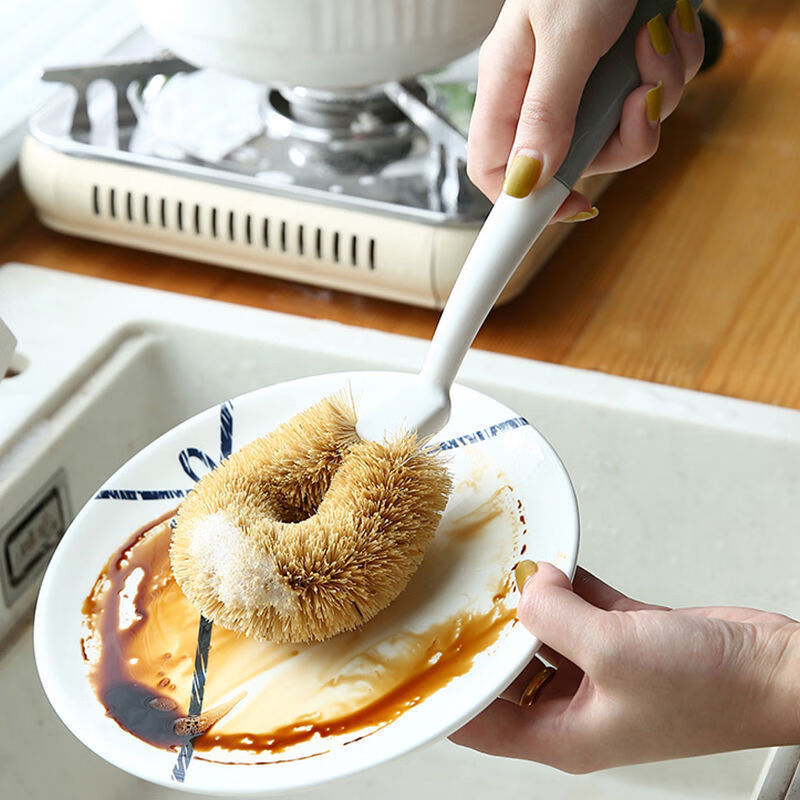 洋臣椰棕刷不沾油锅刷厨房椰棕刷洗锅刷子家用去污长柄不伤锅刷子 椰棕刷【颜色随机】1把