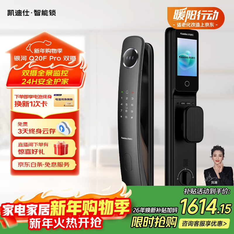 凯迪仕（KAADAS）智能门锁人脸识别可视猫眼大屏全自动指纹锁密码锁 Q20F Pro双摄