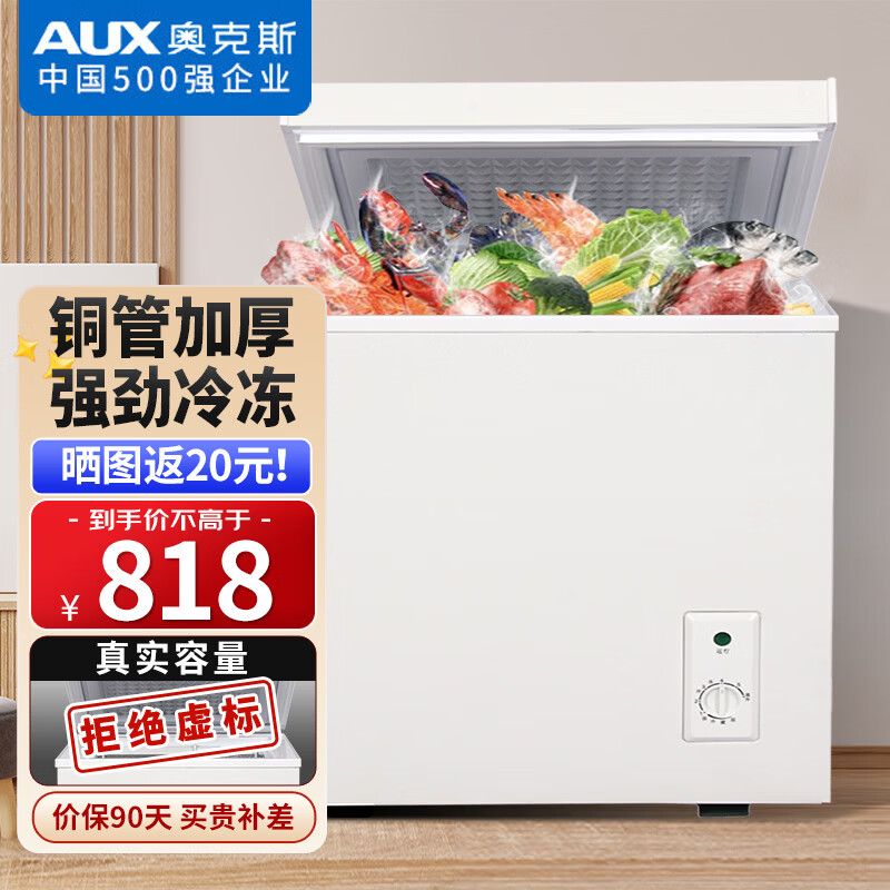 奥克斯（AUX）小冰柜家用小型冷藏柜冷冻柜两用冰柜小型租房家用小冰箱小型冷柜 铜管278升级/可囤520斤肉/减霜80% 252L