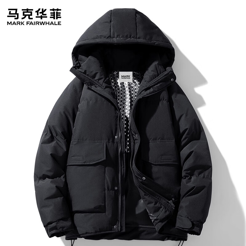 马克华菲(MARK FAIRWHALE)港式复古休闲连帽羽绒服男士2026年春季新款宽松舒适保暖潮牌上衣 浅棕色 【官方正品】 M 【建议100-130斤】