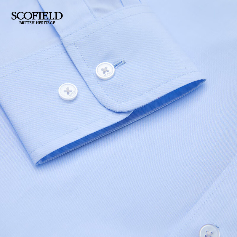 Scofield男装26年夏季新款翻领休闲舒适100%棉长袖蓝色通勤衬衫 浅蓝色 L (175)