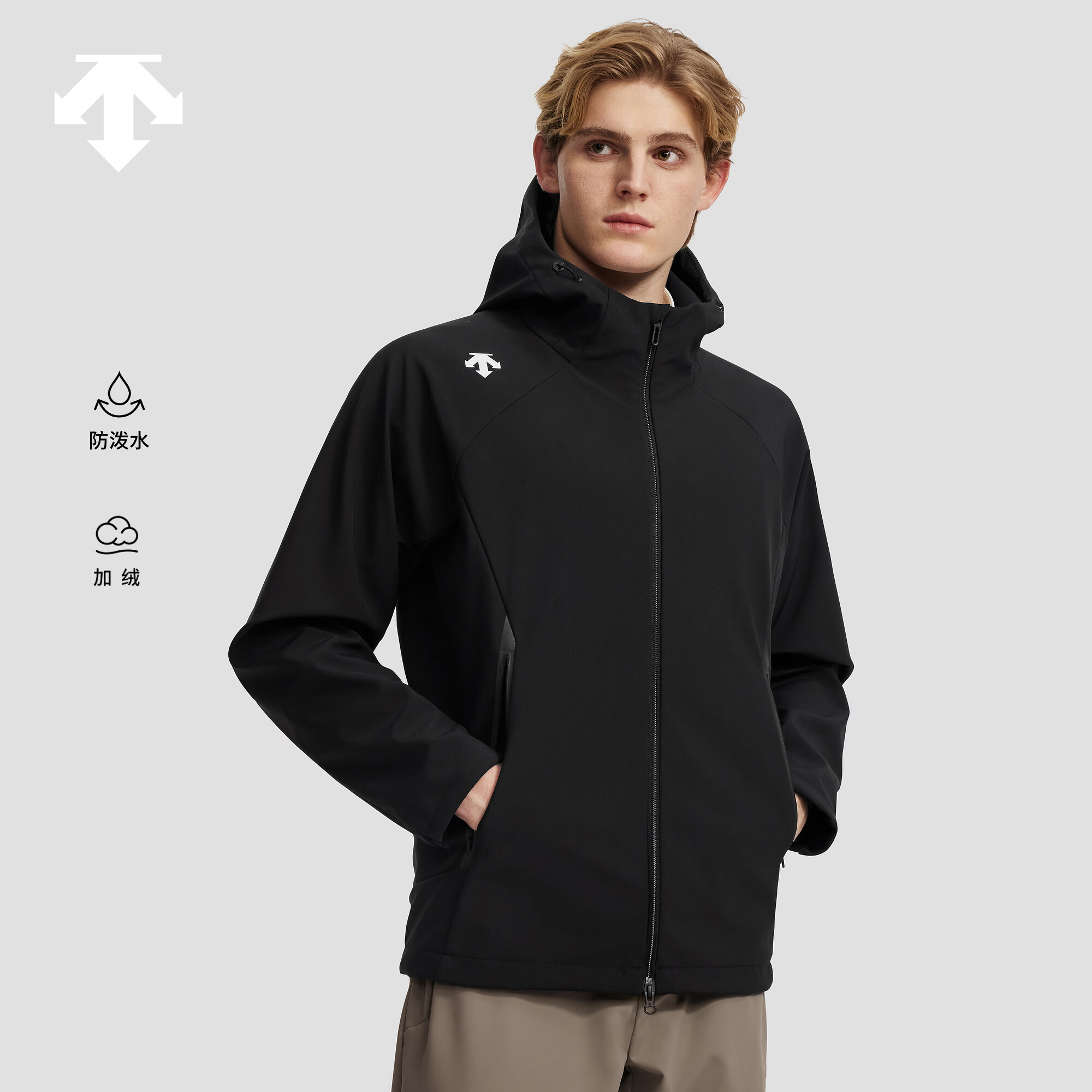 迪桑特（DESCENTE）TRAINING系列综训运动健身男士防泼水梭织加绒外套 BK-黑色 L (175/96A)
