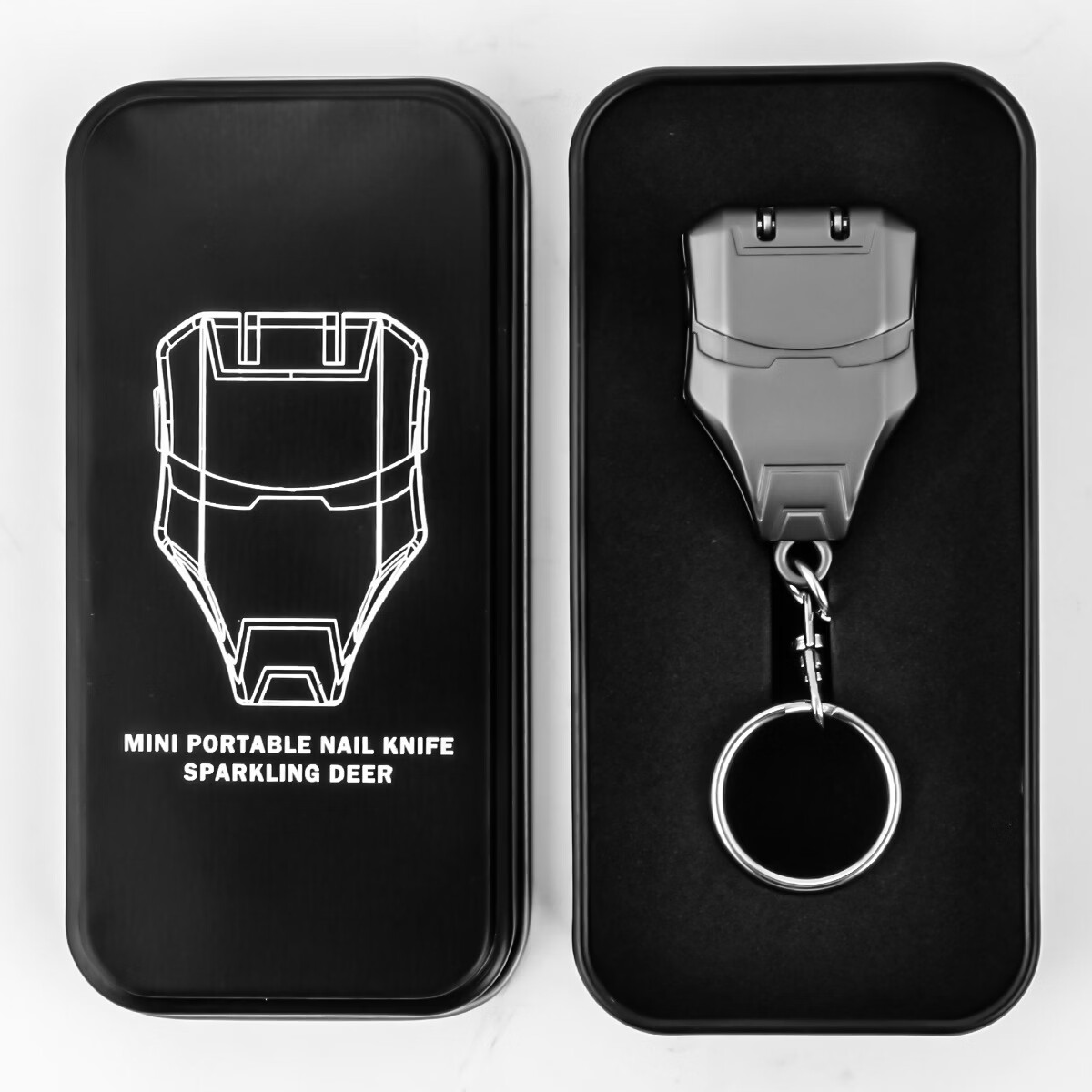 变形金刚指甲刀 不锈钢迷你折叠指甲钳 防飞溅钥匙扣便携指甲剪刀 铁盒装-哑灰色