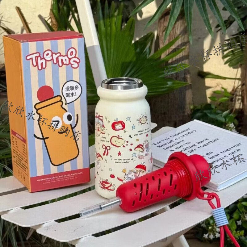 苹果小猫保温杯女生高颜值学生水杯316不锈钢便携可爱儿童杯子ins 原创红苹果小狗 500ml【抗菌级316内胆】