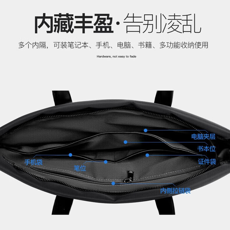 新款男士 商务手提包大容量 简约休闲潮流时尚百搭电脑包男公文包 黑色 均码