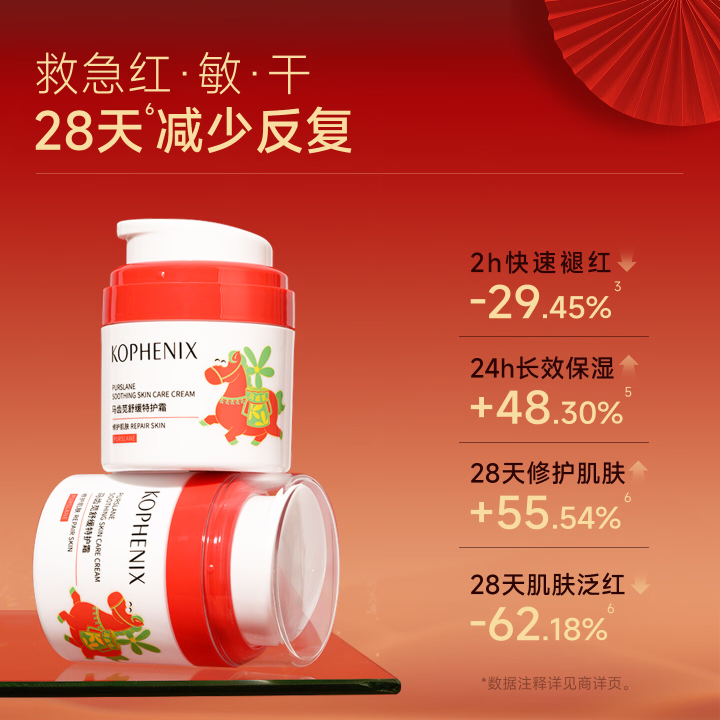 孔凤春【王以纶同款】马齿苋清爽特护霜敏感肌修护补水保湿控油维稳面霜 50g 滋润版特护霜（马年限定款）