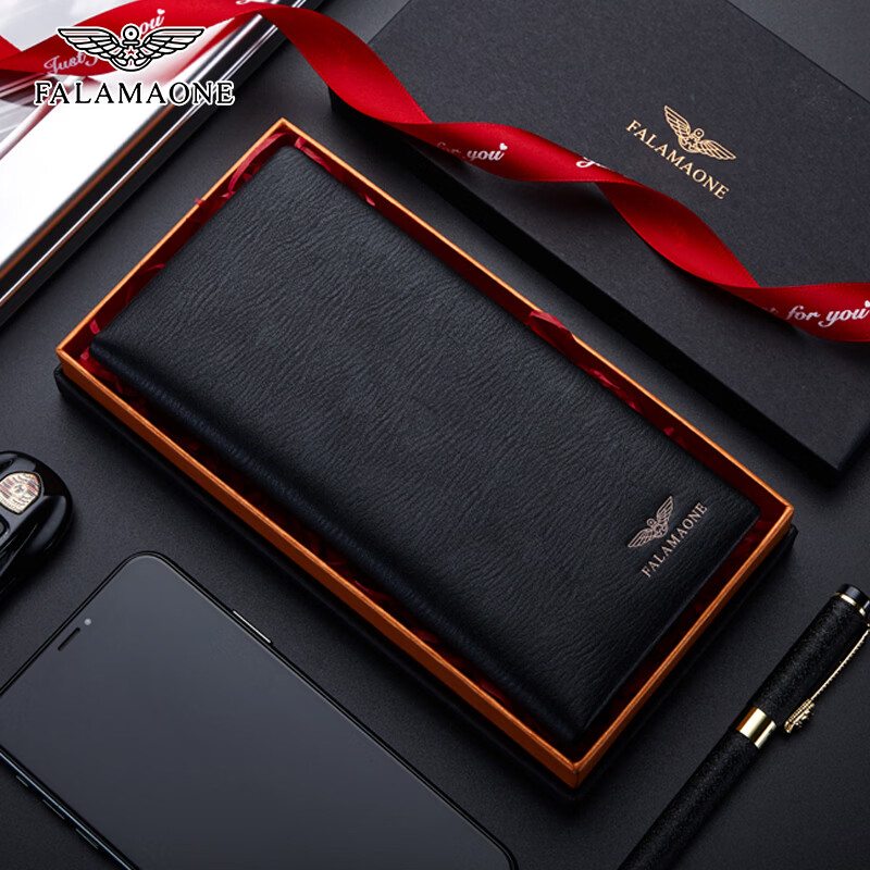 FALAMAONE法莱阿玛尼真皮男士钱包长款钱夹轻奢商务情人节生日礼物送男友 QB204/头层牛皮【专柜礼盒】 代写贺卡打印照片联系客服