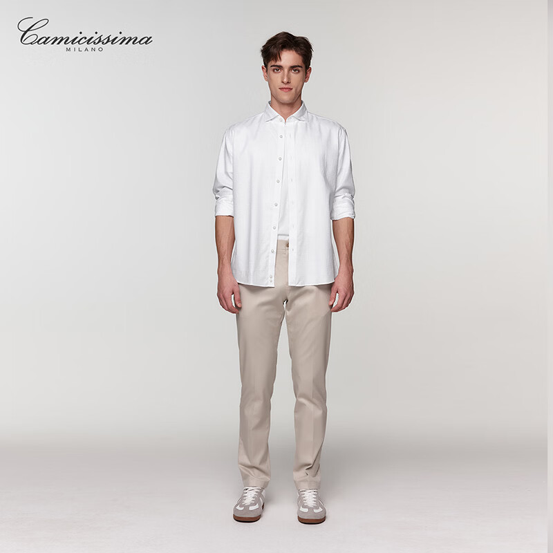 恺米切恺式麻免烫男士长袖衬衫7色商务男装 白色 42