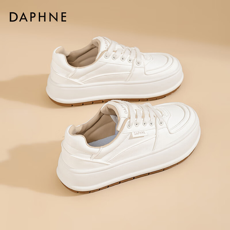 达芙妮厚底小白鞋女款2025新款夏季增高百搭板鞋透气休闲运动鞋女JD 米白色 39