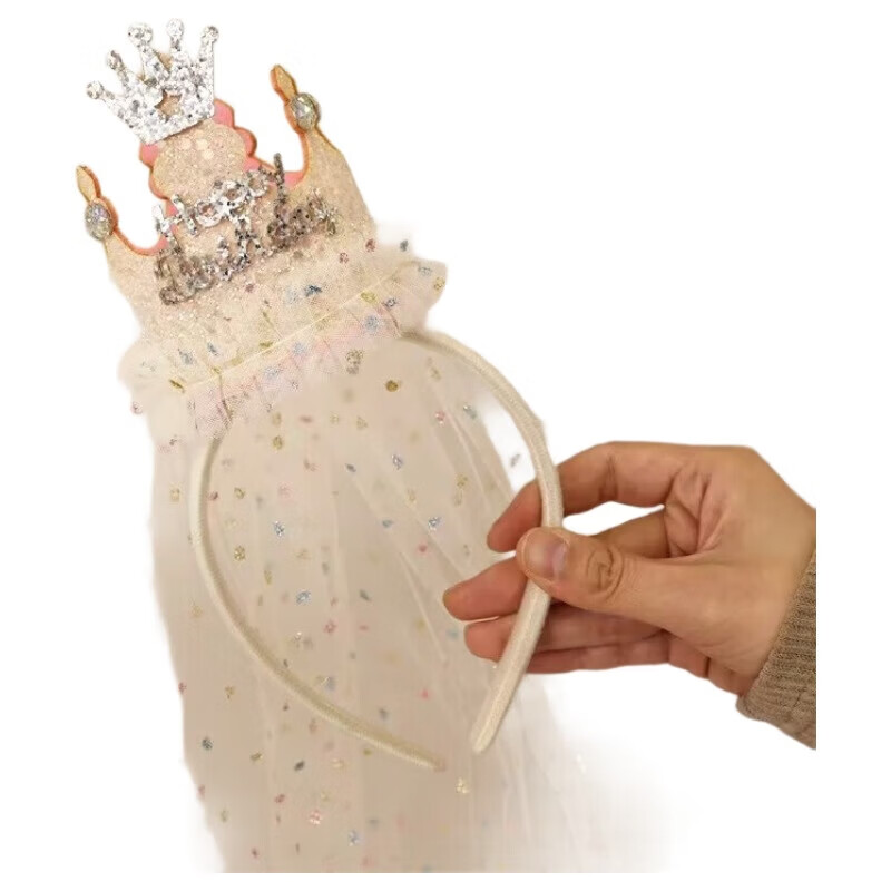 【严选百货】小公主生日帽装饰场景布置派对头饰发箍皇冠女孩儿童 02#米白发箍