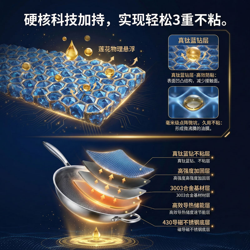 韩笑德国钛锅无涂层不粘纯钛炒锅少油烟家用有钛炒菜锅燃气电磁炉通用 【国标I级不粘】锤纹钛炒锅 32cm