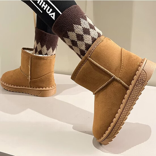 贝婴初(BEIYINGCHU)秋冬季童鞋宝宝小童棉鞋加绒儿童雪地靴马丁靴时尚男女童短靴子潮 棕色 36 内长21cm 京东折扣/优惠券