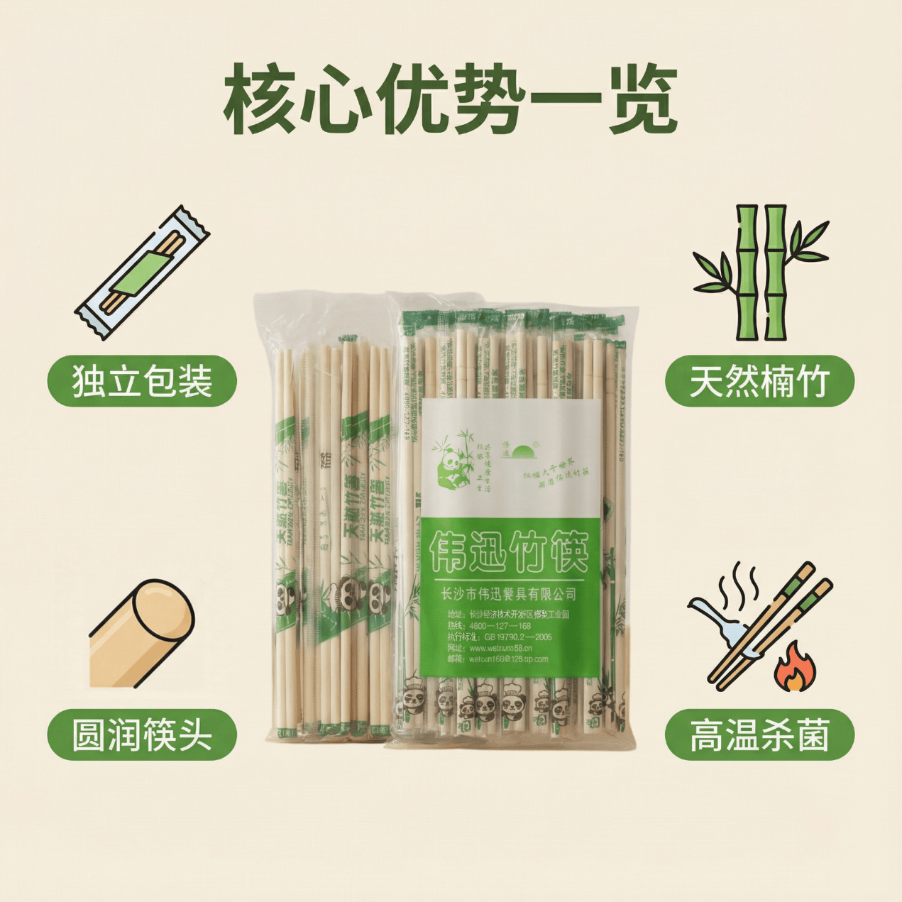 伟迅A级精品圆筷一次性筷子商用批发500双超值独立包装方便环保整箱装 【20*5.0圆筷】500双/袋
