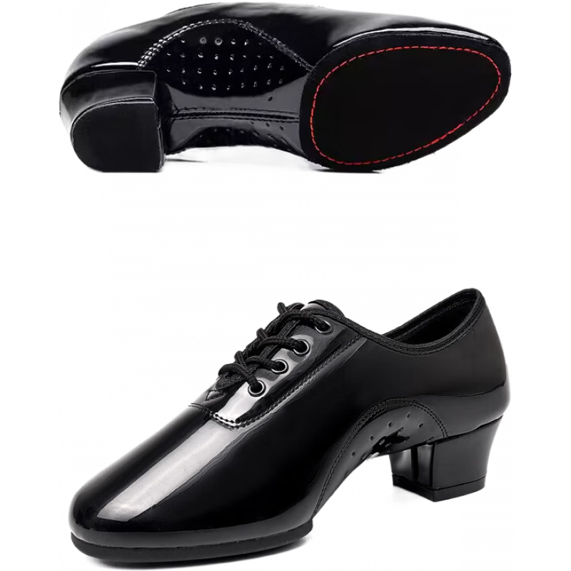 舞諾男士拉丁舞鞋軟底舞蹈鞋黑色表演比賽跳舞鞋男童國標(biāo)舞恰恰練功鞋 黑亮皮室內(nèi)牛皮毛底 26