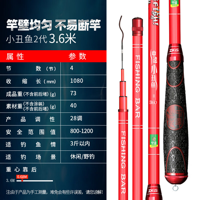 中逵鯽魚(yú)竿28調(diào)超細(xì)超硬十大綜合竿超輕溪流竿手竿小丑魚(yú)2代 3.6m 【經(jīng)典款】 【輕細(xì)鯽魚(yú)竿】