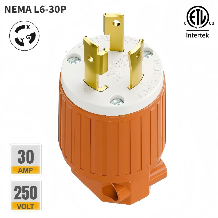TLDPLUG美标NEMA L6-30P插头扭锁式 L6-30R插座30A 250V 美规房车发电机 黄色 美标NEMA L6-30P母座30A 250V