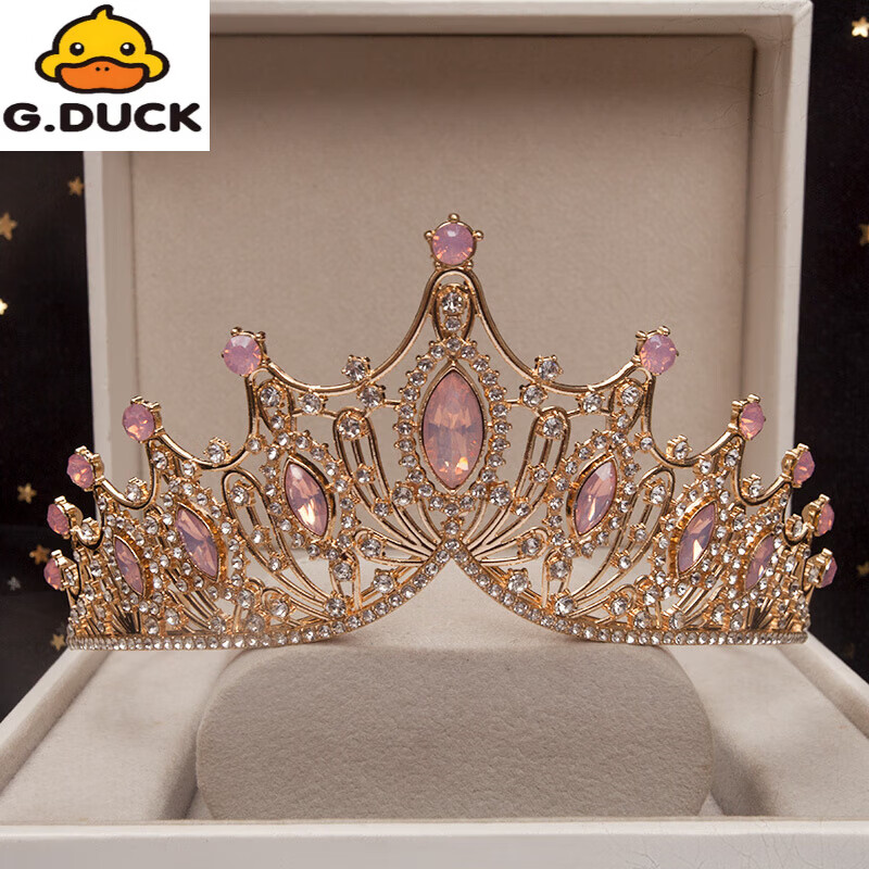 G.duck新品儿童公主皇冠头饰女童生日王冠发箍小女孩演出走秀礼物韩版粉 粉色皇冠