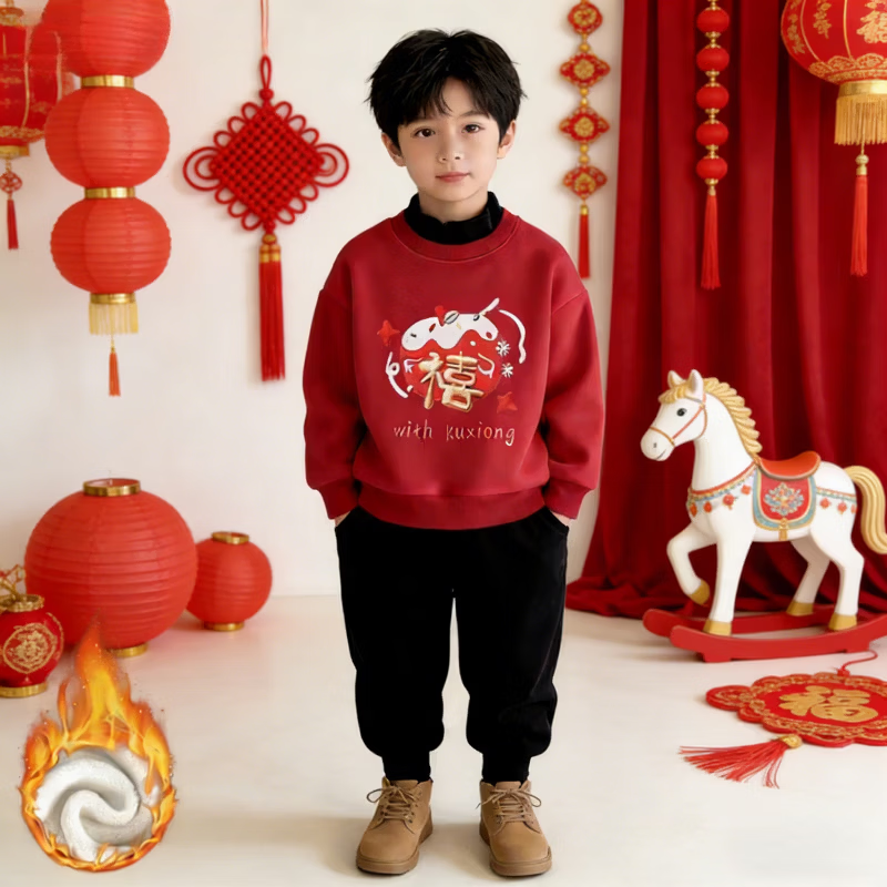 小猪班纳（PEPCO）冬季女童裤子新款洋气休闲刺绣加绒加厚宝宝阔腿保暖长裤儿童卫裤 马年卫衣-禧 【加绒】 160 【建议身高145-155】