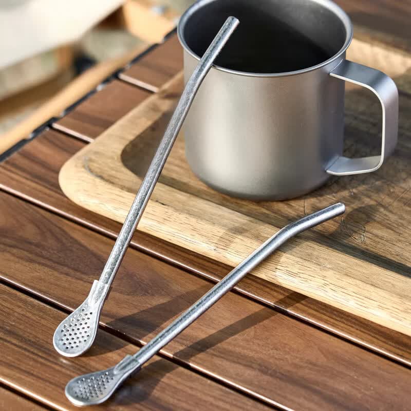 纯钛吸管勺子水杯奶茶搅拌过滤一体两用环保金属钛合金非一次性 纯钛【吸管勺】1支 送刷袋