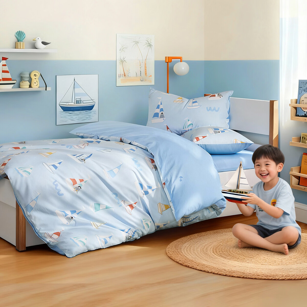 水星家纺四件套床上用品纯棉100%全棉婴幼儿A类儿童学生宿舍26年套件 海滨起航 床单款 （被套150*210cm）