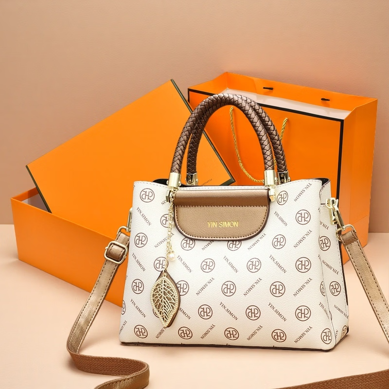 游子吟三八妇女节礼物送妈妈包包女包2026新款印花女士包手提包老花包 米白色-礼盒礼袋