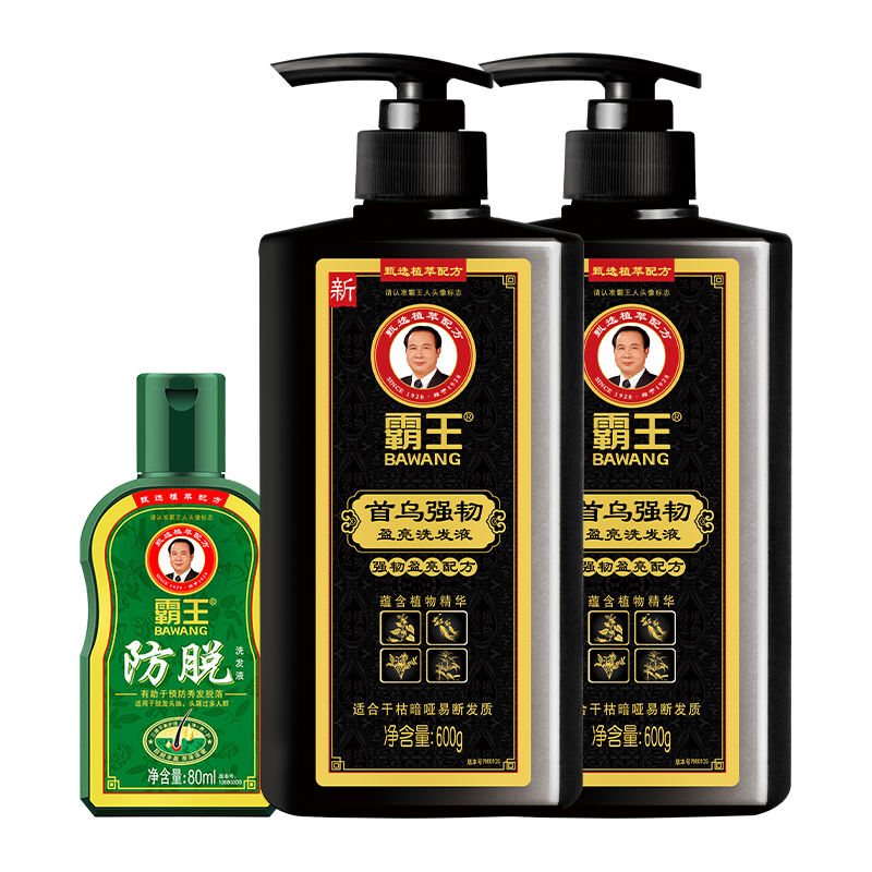霸王洗发水控油保湿强韧防断发何首乌草本洗发露去屑防脱护发洗头膏 首乌洗发水1200g+防脱80g