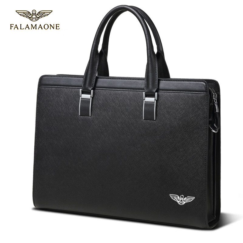 FALAMAONE商务公文包电脑大气手提包高端通勤包男士大容量 黑色中包 中包14英寸 京东折扣/优惠券