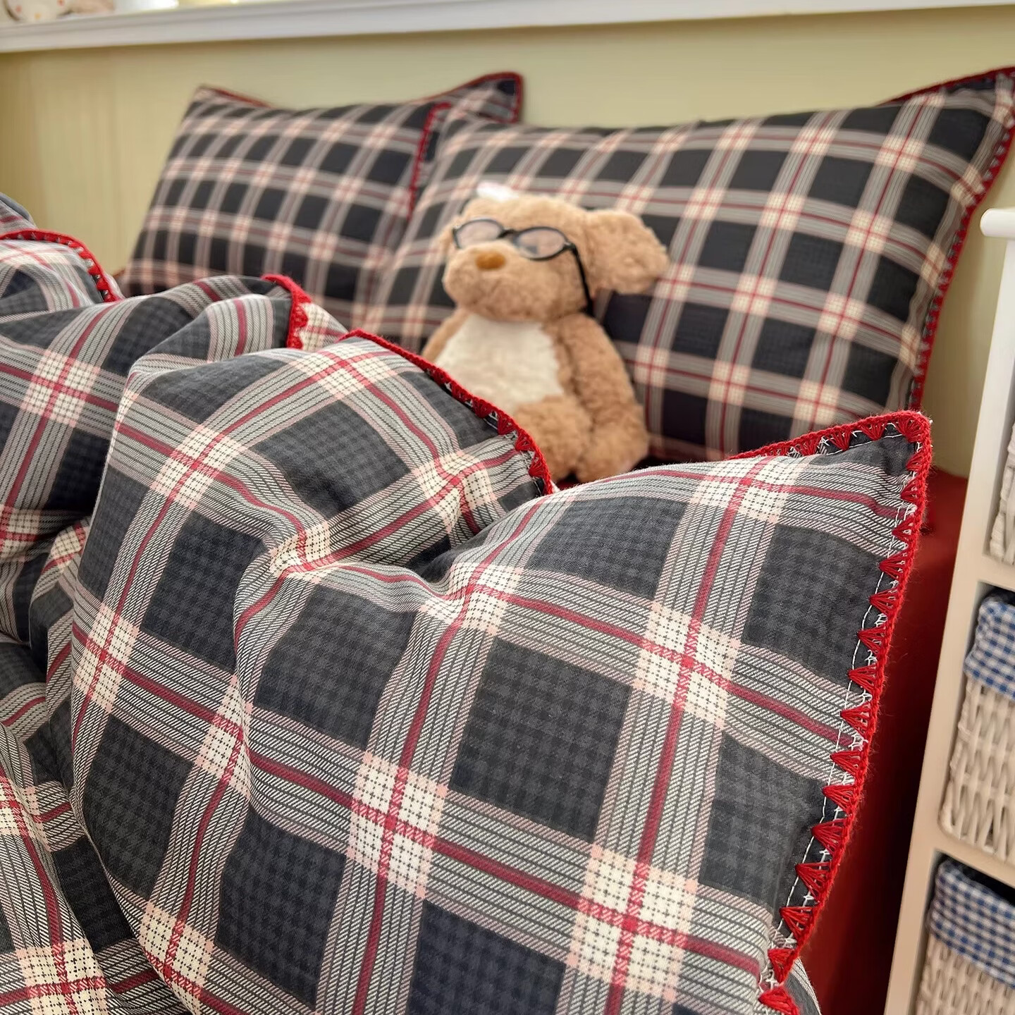 苏萱A类全棉双层纱床上四件套简约格子纯棉1.8米被套床单四季通用床品 伯拉德 1.2m 床单款 三件套-被套150x200cm