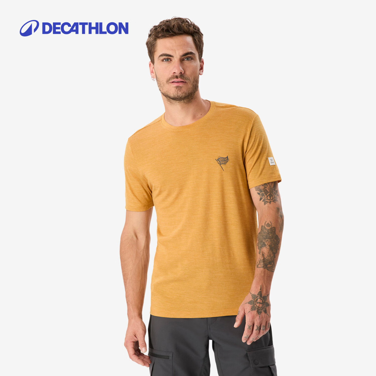 迪卡侬美利奴羊毛快干运动T恤登山徒步休闲上衣短袖户外男-5722031