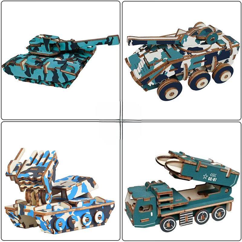荀佳3d立体拼图拼装积木儿童手工材料包半成品diy防空导弹坦克车玩具 11式轮突防爆装甲车
