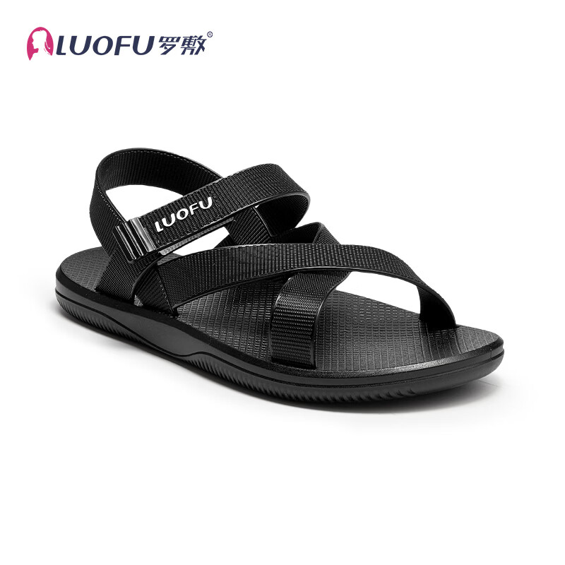 罗敷（Luo Fu）LUOFU罗敷凉拖鞋女交叉编织魔术贴防滑外出-女款 黑色 40